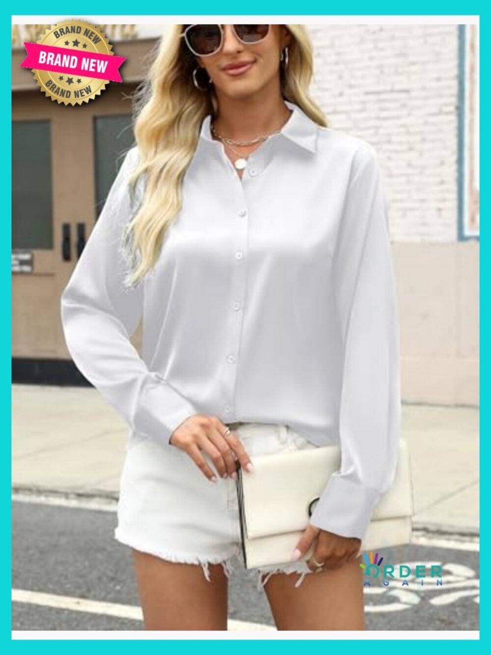 Satin Button Down Shirt Long Sleeve Business Casual Elegant Chic Top - Picture 3 of 7